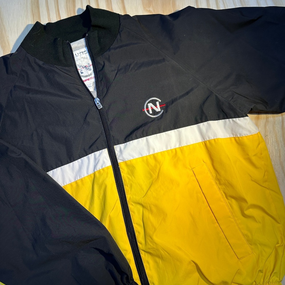Nautica Men's Competition Windbreaker Jacket Black Yellow Colorblock Size M